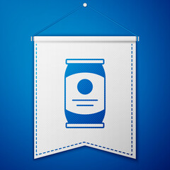Blue Beer can icon isolated on blue background. White pennant template. Vector