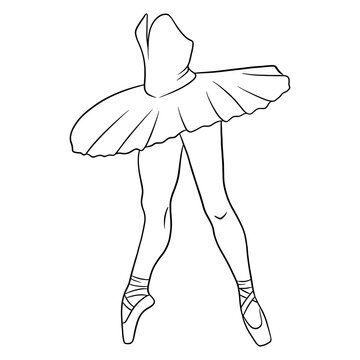 Ballet. Ballerina's legs in a tutu and pointe. Line art.