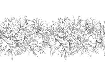 Fototapeta premium Seamless pattern, background with decorative flowers in art nouveau style, vintage, old, retro style. Vector illustration.