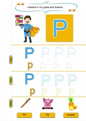 Letter P.Learn Alphabet letters and coloring graphics printable worksheets for preschool and kindergarten kids. Letter P.jpg