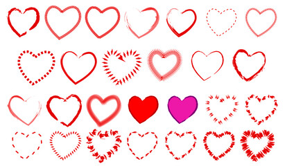 Fototapeta na wymiar Set of red hearts vector. Heart simple drawings. Valentine's day. February. Hearts isolated on a white background. Vector hand drawn symbols for love