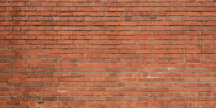 Fototapeta Panoramic view of grunge weathered red brick wall texture background
