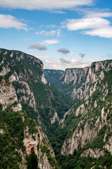 Fototapeta na wymiar Steep rocky cliffs of Lazar's Canyon / Lazarev kanjon, the deepest and longest canyon in eastern Serbia, near the city of Bor