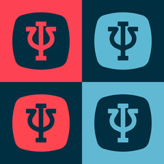 Pop art Psychology icon isolated on color background. Psi symbol. Mental health concept, psychoanalysis analysis and psychotherapy. Vector