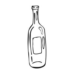Sketch style glass wine bottle. Vector icon. Isolated on white background.