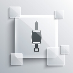 Grey Screwdriver icon isolated on grey background. Service tool symbol. Square glass panels. Vector