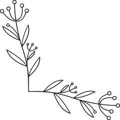 Leaves with Flowers Bouquet Line Art Illustration