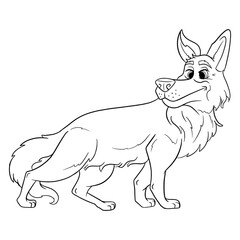 Animal character funny german shepherd in line style coloring book