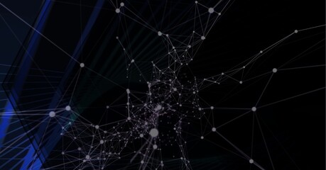 Digitally generated image of network of molecular structures against black background