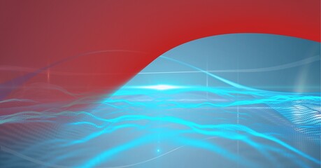 Digitally generated image of blue digital waves against red technology background