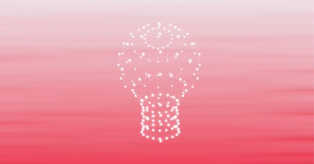 Digitlally generated image of network of connections forming a bulb against pink gradient background