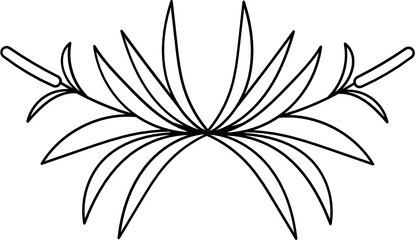 Leaves with Flowers Bouquet Line Art Illustration