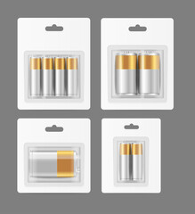 Realistic Detailed 3d Different Alkaline Batteries Set. Vector