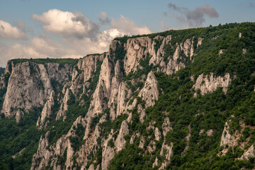Naklejka premium Steep rocky cliffs of Lazar's Canyon / Lazarev kanjon, the deepest and longest canyon in eastern Serbia, near the city of Bor