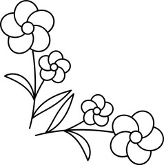 Leaves with Flowers Bouquet Line Art Illustration