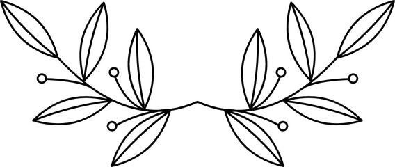 Leaves with Flowers Bouquet Line Art Illustration