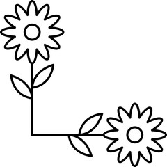 Leaves with Flowers Bouquet Line Art Illustration
