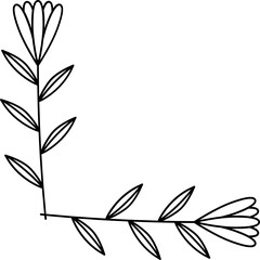 Leaves with Flowers Bouquet Line Art Illustration