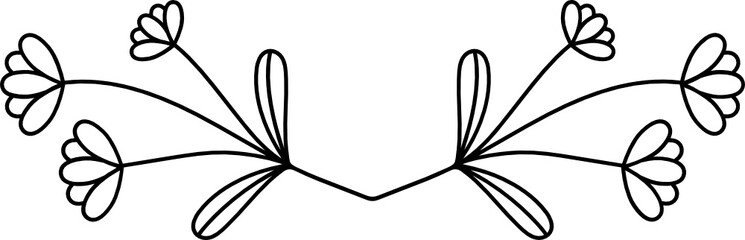 Leaves with Flowers Bouquet Line Art Illustration