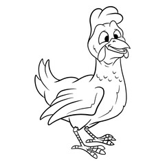 Animal character funny chicken in line style coloring book