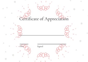 Fototapeta premium Certificate of appreciation with copy space against stars and floral designs on white background