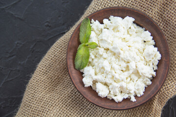 A healthy breakfast of cottage cheese. Creative atmospheric decoration
