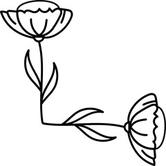 Leaves with Flowers Bouquet Line Art Illustration