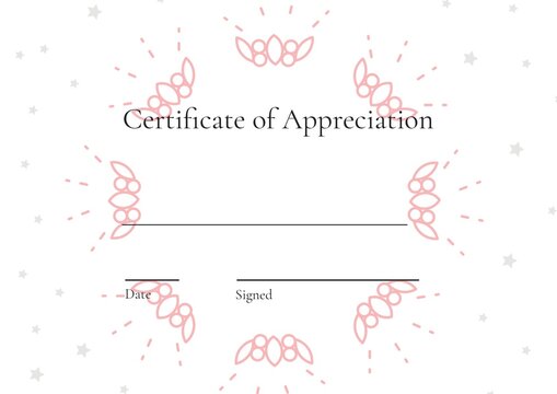 Certificate of appreciation with copy space against stars and floral designs on white background