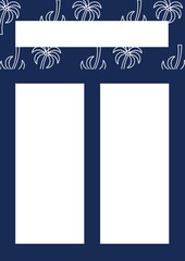 Travel template with copy space and multiple palm trees icons on blue background