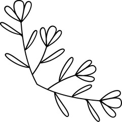 Leaves with Flowers Bouquet Line Art Illustration