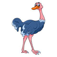 Animal character funny ostrich in cartoon style