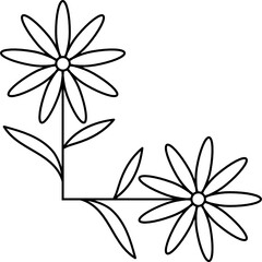 Leaves with Flowers Bouquet Line Art Illustration