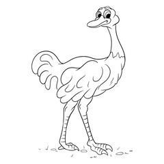 Animal character funny ostrich in line style coloring book