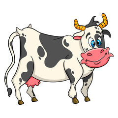 Animal character funny cow in cartoon style