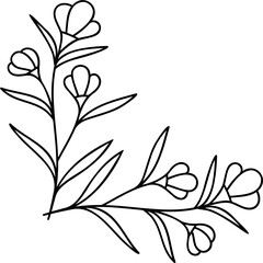 Naklejka premium Leaves with Flowers Bouquet Line Art Illustration