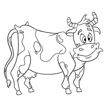 recommend clip art: Animal character funny cow in line style coloring book