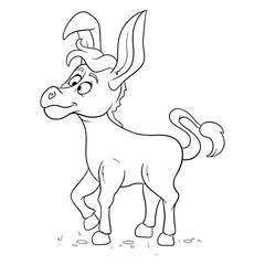 Animal character funny donkey in line style coloring book