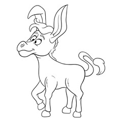 Animal character funny donkey in line style coloring book