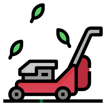 red lawnmower cutting grass with green leaves clip art preview
