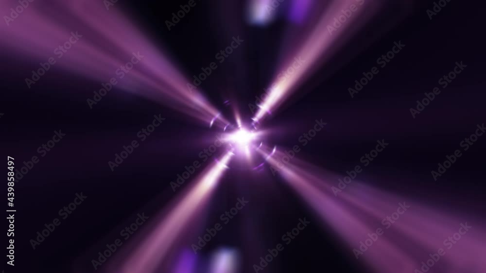 Poster abstract background with purple optical flare light streaks rotation loop. 4k 3d seamless loop star 