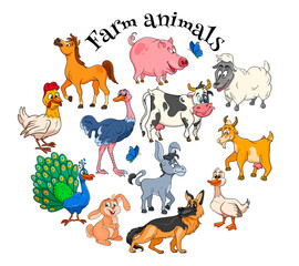 Naklejka premium Farm animals characters big set of cartoon rural animals