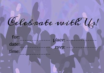 Celebrate with us text with copy space against abstract shapes on grey background