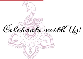 Celebrate with us text against decorative floral design on white background