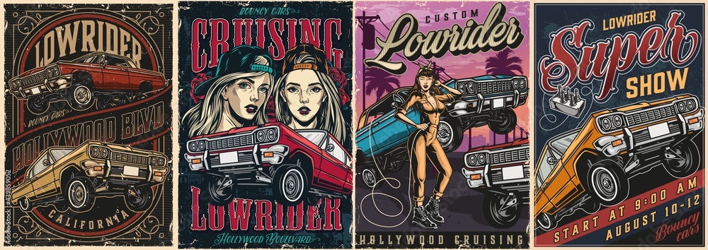 Sticker lowrider custom cars vintage colorful posters