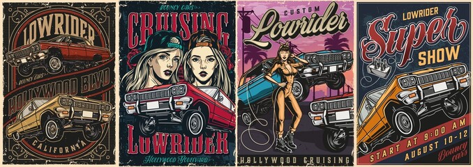 Lowrider custom cars vintage colorful posters