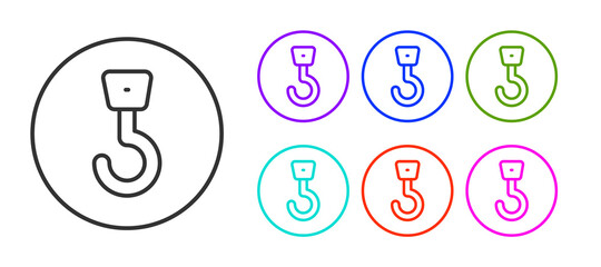 Black line Industrial hook icon isolated on white background. Crane hook icon. Set icons colorful. Vector
