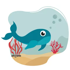 Draagtas Schattig blauwe vinvis dier zwemmen in een zee, oceaan © Sofi