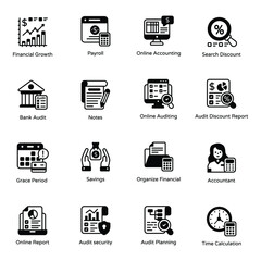 Pack of Audit Reports Solid Icons 

