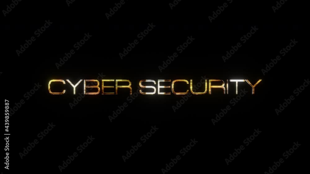 Poster title text cyber security glitch gold text illustration on black background. 4k 3d rendering seamles