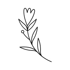 Leaves with Flowers Bouquet Line Art Illustration